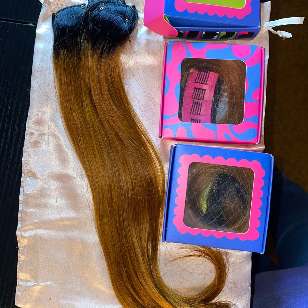 Human hair Luxurious Black and Reddish Brown Hair Extensions - Picture 1 of 5